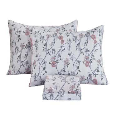 Imagem de FADFAY Jogo de lençol casal rústico pássaro floral vintage botânico galhos desgastados folhas coleções de cama 100% algodão egípcio respirável macio 45 cm bolso profundo 4 peças, tamanho casal