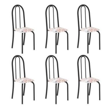 Imagem de Kit 6 Cadeiras Tubular 96x36x41 Cm Iris B Botanic Bege / Preto - Soma 