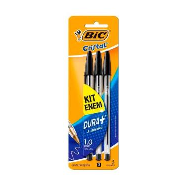 Imagem de Caneta Bic Cristal Pretal Dura+ com 3 Unidades