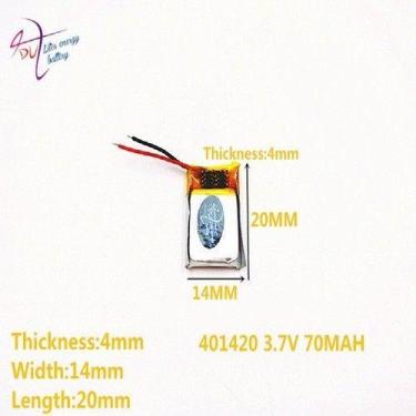 Imagem de Bateria 70 Mah 3,7v 2 Fios  4mm X 14mm X 20mm 401420 - bgb