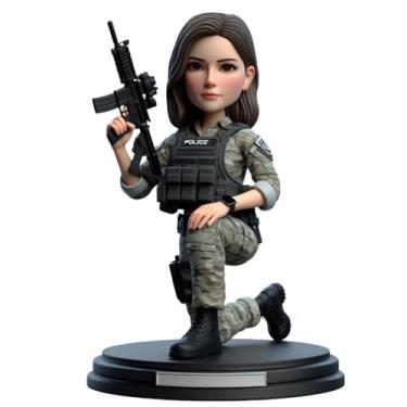 Imagem de Espingarda de argila personalizada SWAT oficial bobblehead rifle & ajoelhado da sua foto para namorada, colega, chefe Elite Vibe decoração de mesa feita à mão, ótima para homenagem corajosa