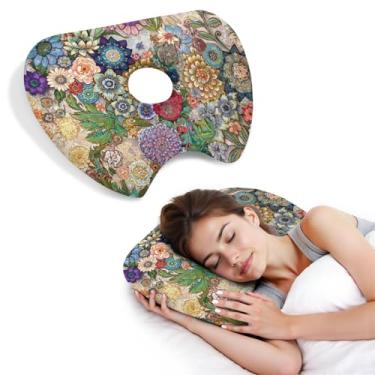 Imagem de BVOKQUC Travesseiro de piercing de orelha para dormir de lado, travesseiros com furos para dor de ouvido, travesseiro de donut para adultos, CNH, alívio de dor de ouvido, almofada de pressão e