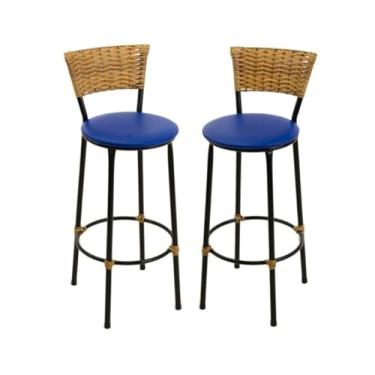 Imagem de kit 2 banquetas alta Imbuia fibra sintética junco área gourmet balcão (2.bq.alta.imbuia/azul)