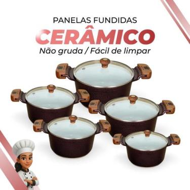 Imagem de Jogo De Panelas Cerâmica Branca Antiaderente 5 Peças Cereja Tampa De V