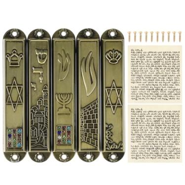 Imagem de SHINEOFI 5 peças mezuzá para porta, mezuzá vintage religiosa de metal com decoração judaica de rolagem para bênção de aquecimento de casa