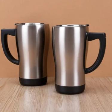 Imagem de Caneca Térmica Parede Dupla em Aço Inox Marrom 1000ml com Base Antiderrapante - Estilo Esportivo