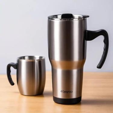 Imagem de Caneca Térmica Parede Dupla em Aço Inox Cinza 750ml com Alça Ergonômica - Estilo Esportivo