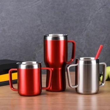 Imagem de Caneca Térmica Parede Dupla em Aço Inox Vermelha 700ml com Canudo - Estilo Esportivo
