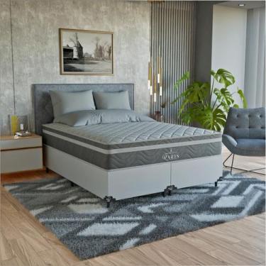 Imagem de Cama Box Queen Branco + Colchão Paris Molas Ensacadas Cinza - eShop ca