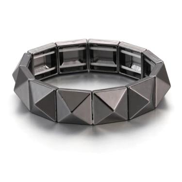 Imagem de Xanight Pulseiras góticas quadradas pirâmide com rebites e espigas, pulseira feminina hip hop festa rock boho, joias punk elásticas, cores neon opcionais, Medium, Zinco, Sem Pedra Preciosa