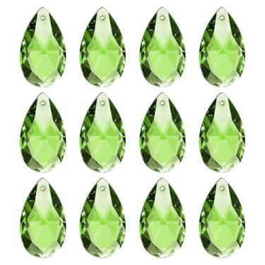 Imagem de PATIKIL Pingentes de cristal K9, contas de gota, pacote com 12 peças de prismas de lustre de 28 mm, contas penduradas, lâmpada DIY para decoração de artesanato, verde