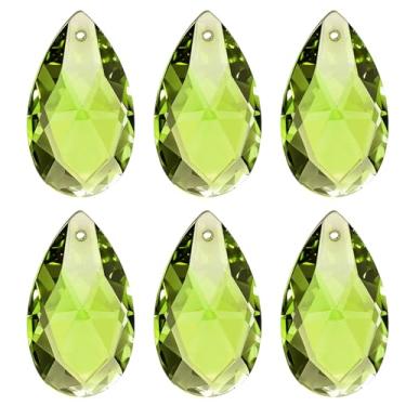 Imagem de PATIKIL Pingentes de cristal K9, contas de gota, pacote com 6 peças de prismas de lustre de 38 mm, contas penduradas, lâmpada DIY para decoração de artesanato, verde-oliva