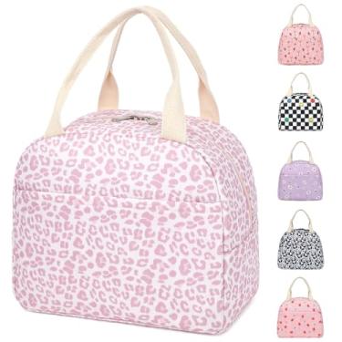 Imagem de Lancheira para mulheres, meninas, isolada, reutilizável, lancheira com alça, leve e resistente à água, lancheira térmica - leopardo rosa