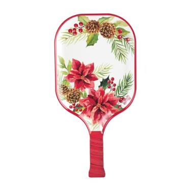 Imagem de UP Bandeja de lanche de melamina Poinsétia, travessa festiva de Natal em forma de pickleball para aperitivos, frutas, doces e guloseimas, 38 x 20 cm