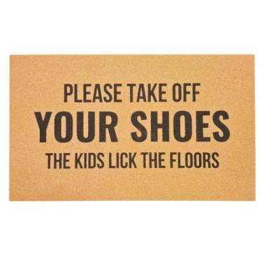 Imagem de SAIONJI Please Take Off Your Shoes, The Kids Lick The Floors Mat – Tapete de porta engraçado de fibra de coco sintético para famílias com crianças pequenas – Tapete antiderrapante impermeável 76,2 cm