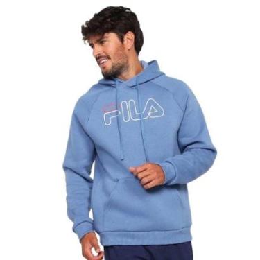 Imagem de Moletom Fila Canguru Letter Outline Winter Azul Claro-Masculino