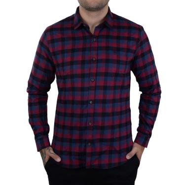 Imagem de Camisa Masculina Docthos ML Xadrez Slim Bordô - 749856-Masculino