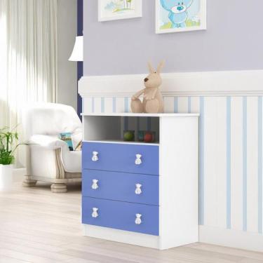 Imagem de Cômoda Infantil com 3 Gavetas 1 Nicho Azul - DJD Móveis