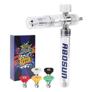 Imagem de ABOSUN Canhão de espuma Pro para lavadora de pressão, pulverizador espesso de espuma de neve com 5 pontas de bocal, conexão rápida de 0,65 cm para aplicação de espuma grossa de lavagem de carro