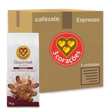 Imagem de Café Em Grãos 3 Corações Espresso Gourmet Kit 5 Unid De 1Kg - 3 Coraco
