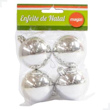 Imagem de Decore sua Árvore de Natal com 4 Bolas Prata Brilhantes 5cm - Conjunto
