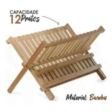 Imagem de Escorredor De Louças E Pratos 100% Bambu Ecokitchen Dobrável Cor Madei