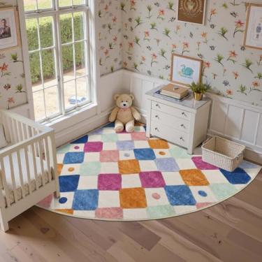 Imagem de jinchan Tapete infantil para berçário 1,8 m raio de canto lavável tapete moderno colorido quarto círculo tapete macio antiderrapante para quarto, sala de jogos, creche, sala de aula, sala de aula