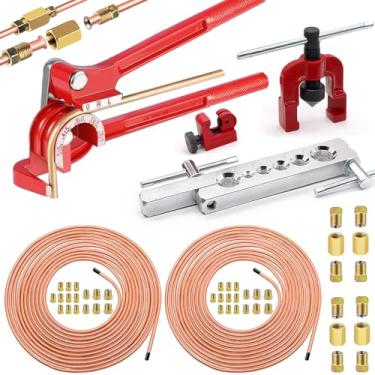 Imagem de smseace Pacote com 55 unidades. O kit de linha de freio de 0,9 cm + 0,9 cm inclui linhas de freio banhadas a cobre de 6,5 m com encaixe (32 acessórios, 4 uniões + 8 porcascas) dobrador de linha de