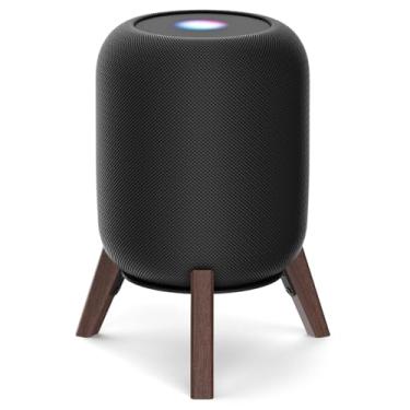 Imagem de Suporte de mesa de madeira para alto-falante HomePod 1 e Homepod 2, suporte de mesa de madeira antiderrapante compatível com suporte de tripé Homepod 1º e 2º desktop, preto