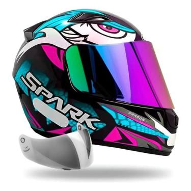 Imagem de Capacete Masculino Feminino Ebf Dragon Tiffany + Viseira Espelhada, Dr