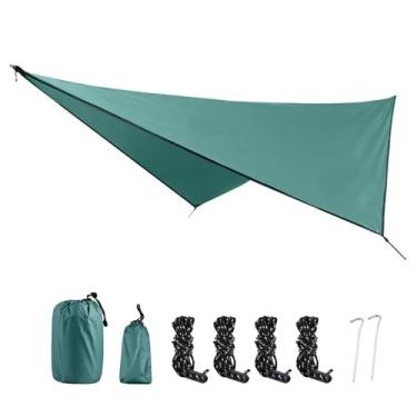 Imagem de TRIWONDER Capa de lona de acampamento à prova d'água para tenda de chuva pano de chão suporte para rede para caminhadas ao ar livre piquenique praia, Dark Green+Accessories