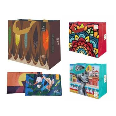 Imagem de Sacolas de Ráfia Ecobag Retornáveis 1 Grande 2 Média 2 Mini Sortido B4