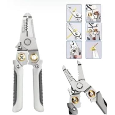 Imagem de Alicate Profissional para Cortar e Desencapar Fios, Aço Inoxidável, Cabo Ergonômico, Ferramenta Manual Multifuncional para Eletricista