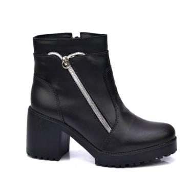 Imagem de Bota Coturno RMP Shoes, Couro Preto, Salto Bloco, Zíper Lateral, Solado Tratorado (Preto, BR, Adulto, Numérico, 38)