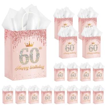 Imagem de 50 peças de lembrancinhas de festa de aniversário de 60 anos, sacos de presente a granel ouro rosa feliz 60º sacos de embrulho de doces com papel de seda sacos de lembrança de aniversário para