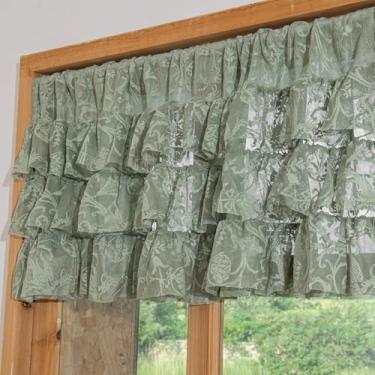 Imagem de TUDECO Decoração de cozinha verde sálvia - cortinas de renda verde floral transparente de casa de campo francesa sobre a pia, saia delicada de verão com bolso para varão, sálvia para quarto, gabinete