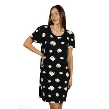 Imagem de Camisola Feminina Mini Margarida Empório Do Algodão, Preto, G