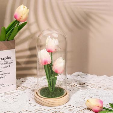 Imagem de Flores Rosa Lâmpada Presentes para Mulheres Aniversário, Rosa Iluminada em uma Cúpula de Vidro com Base de Madeira, Presentes de Luz Noturna Flor para Sua Mãe, Mulheres, Esposa, Namorada, Avó, Natal