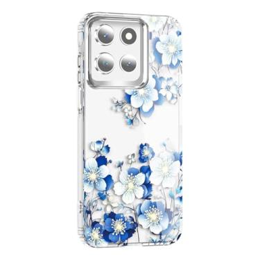 Imagem de JHWVVTF (Capa de telefone transparente flor azul para Moto G Stylus 2025 | Capa com estampa floral elegante e durável, amortecedor de TPU à prova de choque + proteção de PC, bonita, fina e leve para