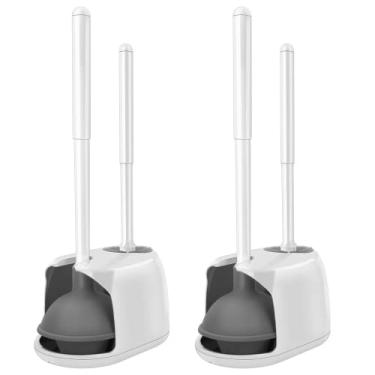 Imagem de SetSail Conjunto de escova de vaso sanitário e êmbolo, 2 pacotes de desentupidores de vaso sanitário para banheiro, escova e suporte de vaso sanitário oculto, conjunto de escovas para limpeza profunda