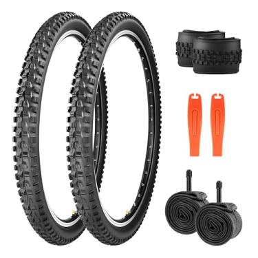 Imagem de MAKELEN Pneus de bicicleta Mountain City com banda de rodagem agressiva, antiderrapante, excelente aderência de drenagem de água - compatível com bicicletas MTB, híbridas, commuter (preto (2 pneus e 2