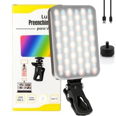 Imagem de Luz LED RGB Portátil 4000mAh para Câmera Celular Notebook com Ajuste de Temperatura 2700K a 6500K RGB 359 Cores Iluminação para Vídeo Foto Live Zoom Clip 2 em 1 com Difusor Silicone