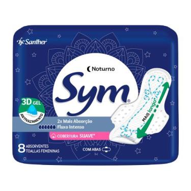 Imagem de Absorvente Sym Noturno Suave 3D Gel Com Abas 8 unidades