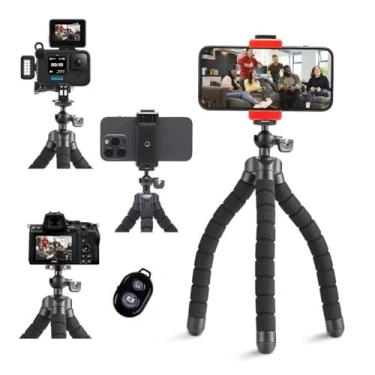 Imagem de Tripé flexível portátil para celular, mini suporte para câmera de viagem, compatível com iPhone, Android, GoPro, preto (ATAY-11-1)