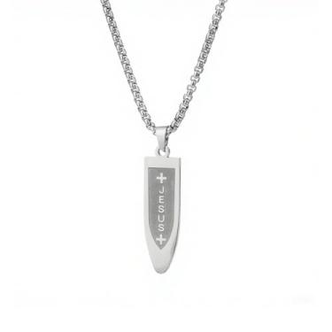 Imagem de Colar de cruz de aço inoxidável para homens e mulheres banhado a ouro 18 k Bullet Dog Tag Colar pingente de titânio crucifixo Jesus colares personalizados hip hop joias presentes, Aço inoxidável, Sem