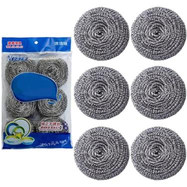 Imagem de Rrlihjgu Escovilhões de Aço Inoxidável | Acessório de Limpeza para Casa de Banho | 6 Peças Reutilizáveis para Panela Fogão Pia Casa Restaurante Acampamento Churrasco Banheiro