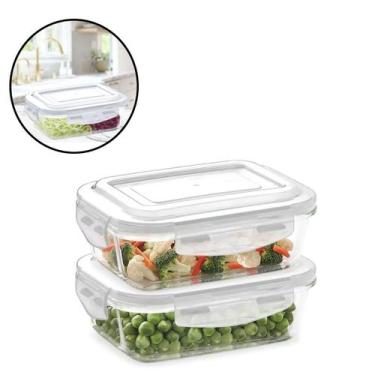 Imagem de Kit 3 Potes Hermético De Vidro Marmita 640 ML Retangular - Belakaza