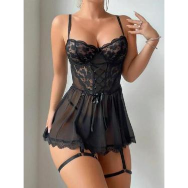 Imagem de Conjunto De Sutiã E Calcinha Transparente De Renda Sexy Feminino, Kit 