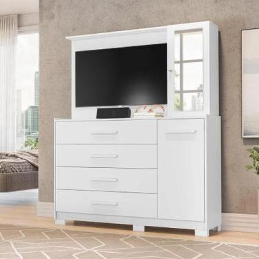 Imagem de Cômoda Com Painel 4 Gaveta 2 Porta Espelho Ilhabela Albatroz, Branco