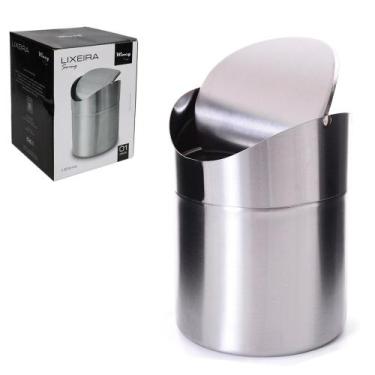 Imagem de Lixeira De Mesa Redonda De Inox Com Tampa Basculante Swing 1,5L 16,5x1